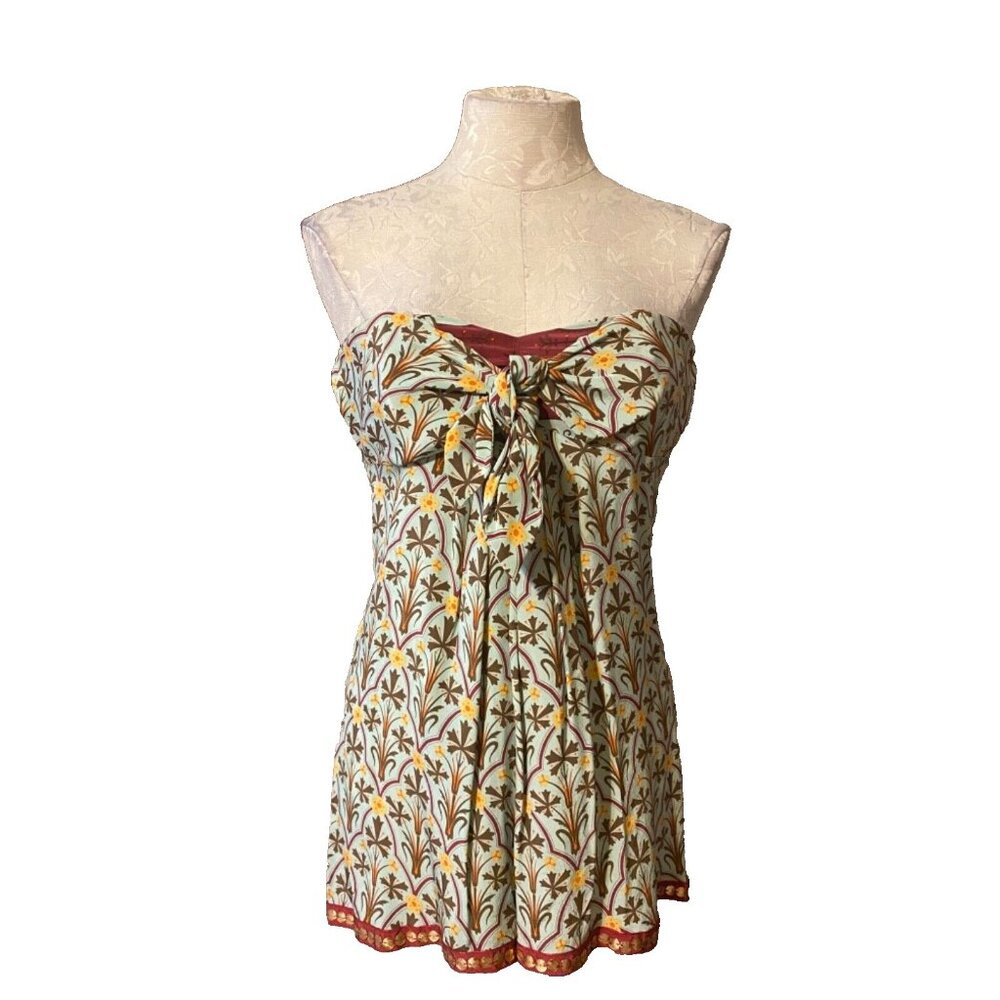 Tracy Reese NY Womens Top Blue Wine Gold 8 Medium Boned Bust Silk - Picture 2 of 9